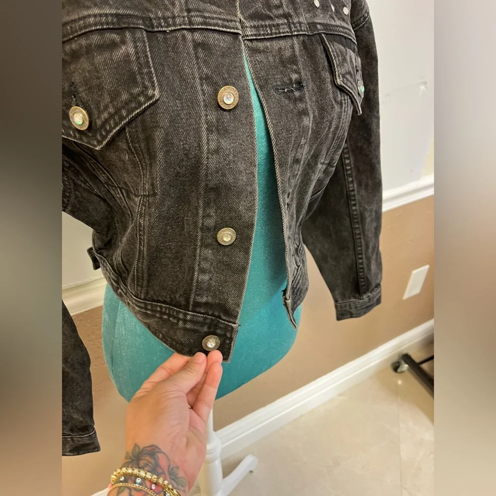 Vintage 80s LA Gear Studded Black Denim Jacket -‎ 100% Cotton - Size M